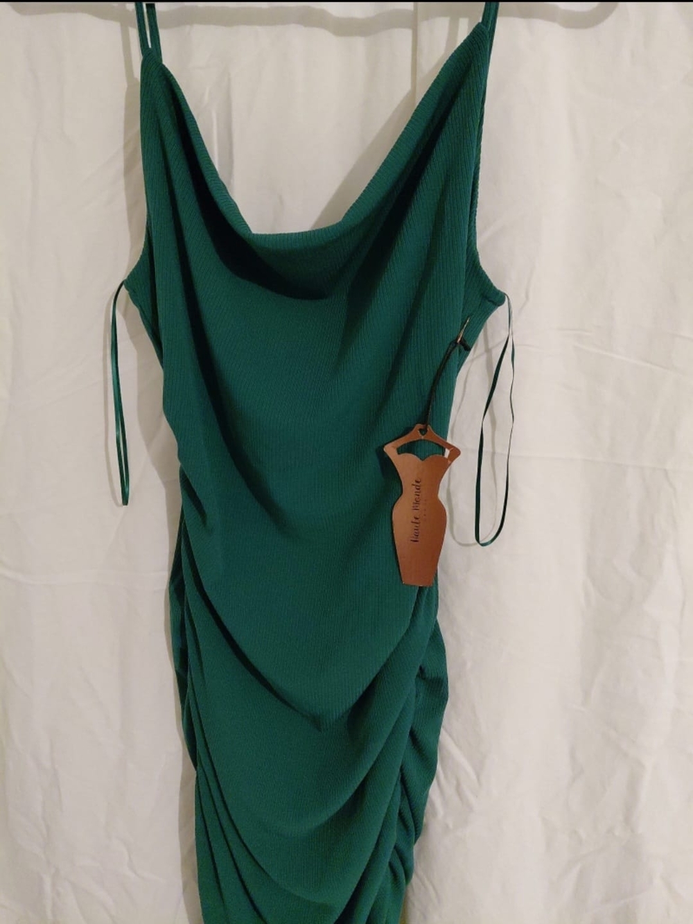 Green Draped Cowl-Neck Sleeveless Dress